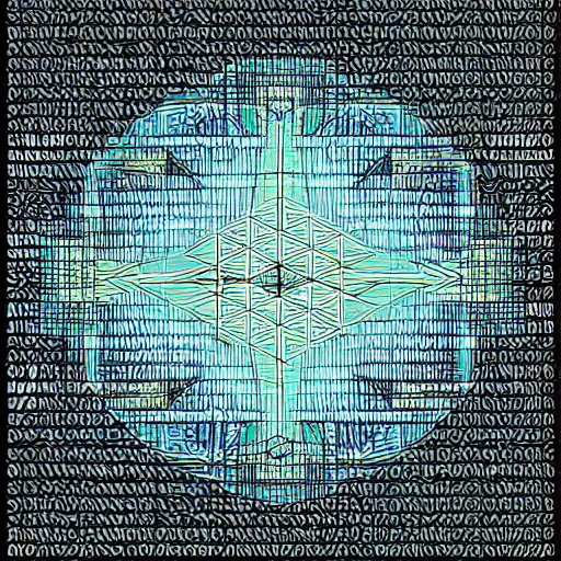 Image similar to geometry drawings with glitch effect medium shot of mysterious object digital illustration by tim doyle