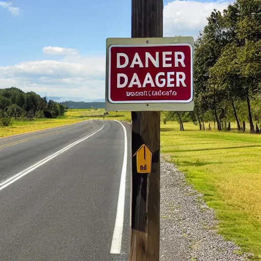 Prompt: photo of a road sign that says D A N G E R