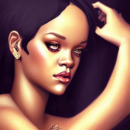 Prompt: a portrait of rihanna by charlie bowater