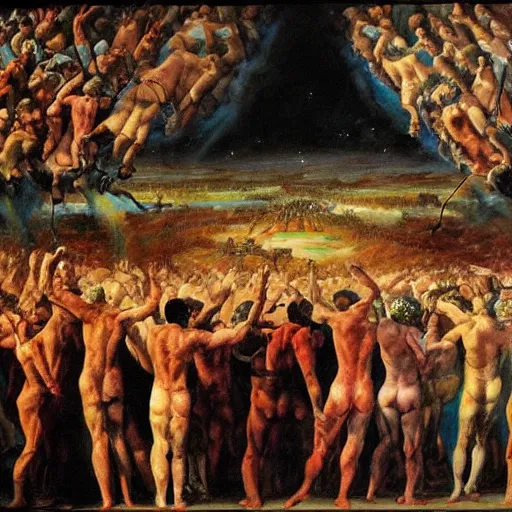 Prompt: the greatest moment in human history painted by the best painter of all time