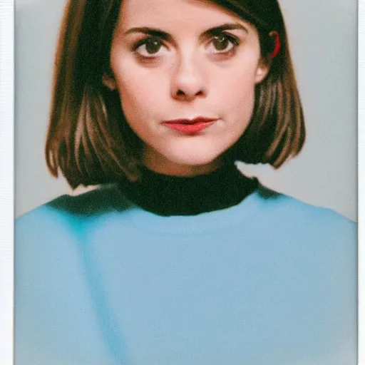 Image similar to polaroid of clara oswald looking over her shoulder, color 3 5 mm