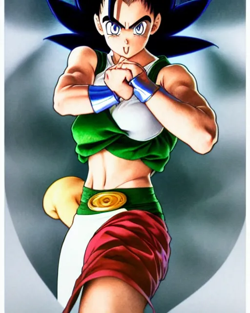 Image similar to ' videl from dbz ', beautiful shadowing, 3 d shadowing, reflective surfaces, illustrated completely, 8 k beautifully detailed pencil illustration, extremely hyper - detailed pencil illustration, intricate, epic composition, masterpiece, bold complimentary colors. stunning masterfully illustrated by artgerm, range murata, alphonse mucha, katsuhiro otomo.