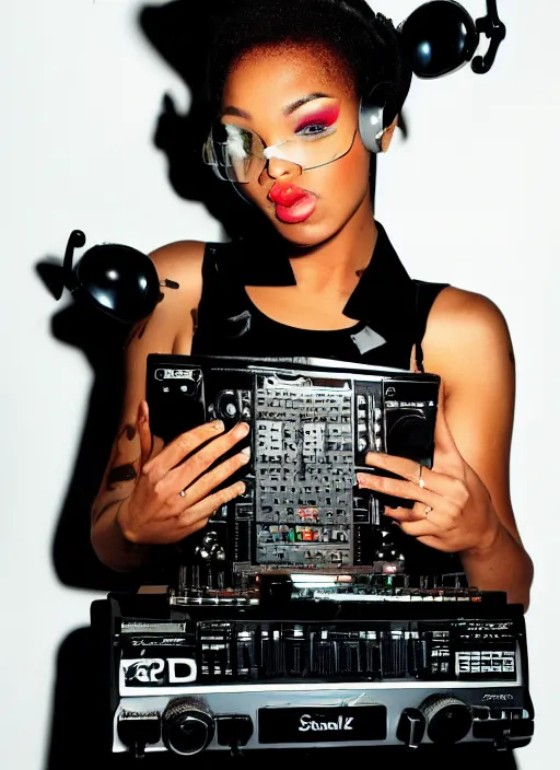 Image similar to DJ Sherelle, fashion photography, Y2K