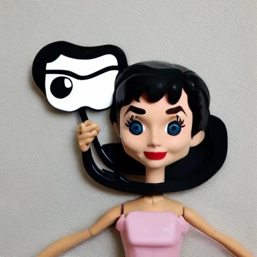 Image similar to audrey hepburn, stop motion vinyl action figure, plastic, toy, butcher billy style