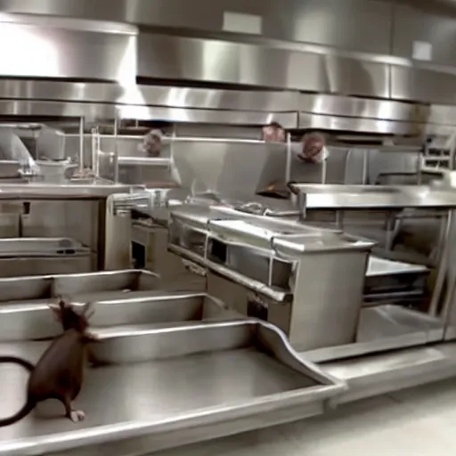 Image similar to rats run around in a fast food restaurant kitchen