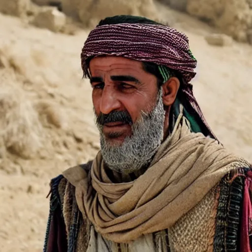 Image similar to Close up of a Kurdish shepherd wearing Kurdish clothes in a movie directed by Christopher Nolan, movie still frame, promotional image, imax 70 mm footage