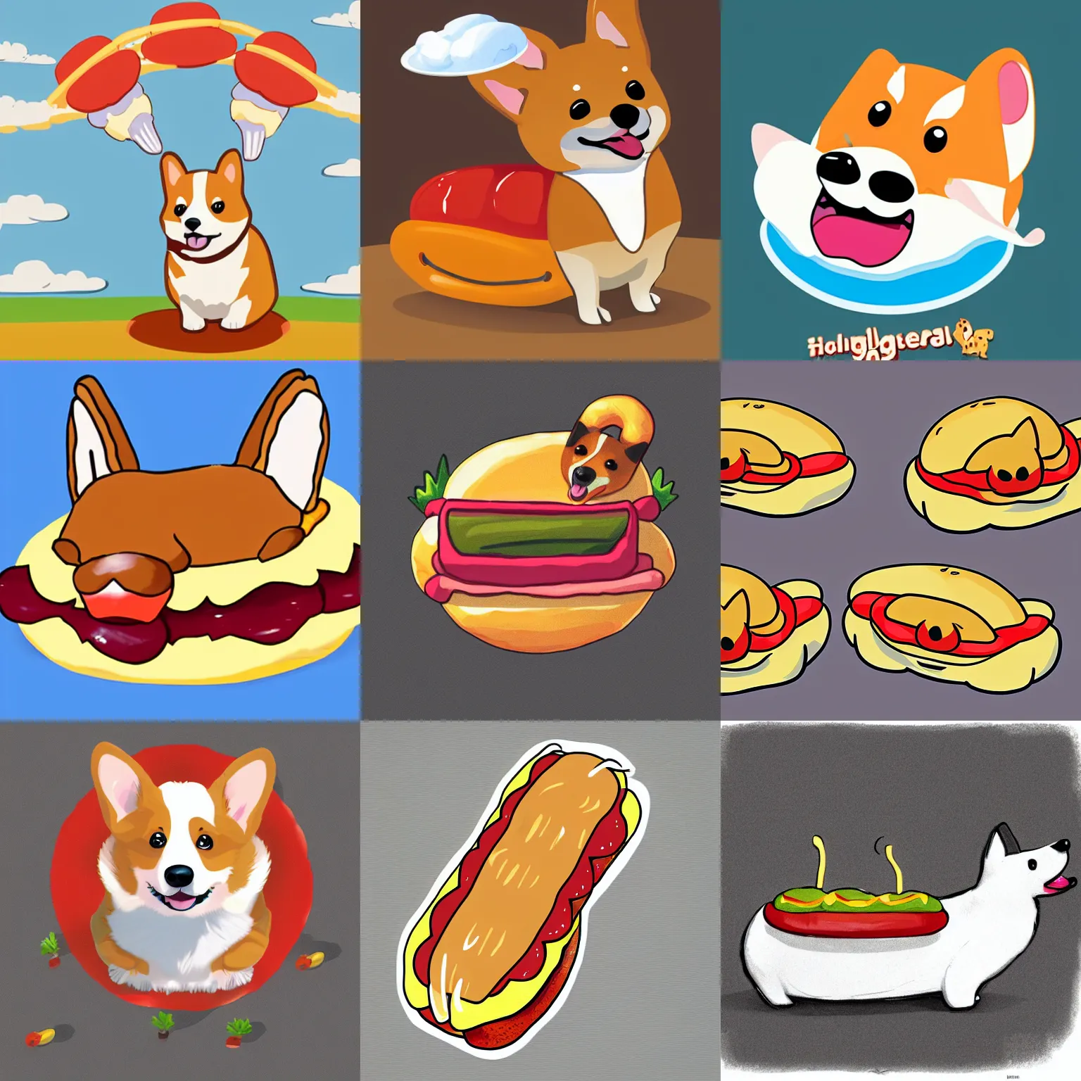 Prompt: corgi as hotdog in a bun, cartoon, concept art