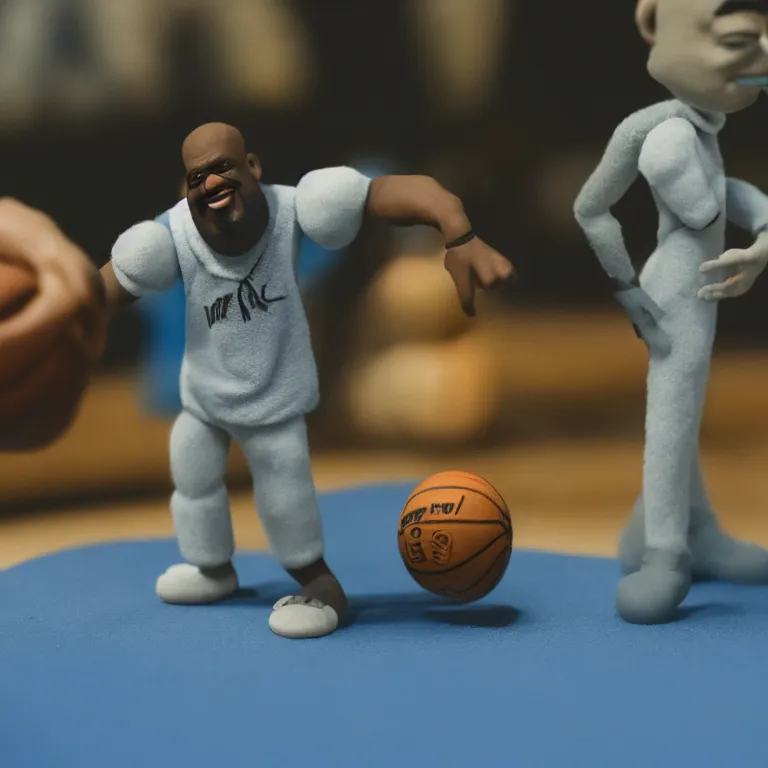 Prompt: a cinematic film still of a claymation stop motion film starring shaq, shallow depth of field, 8 0 mm, f 1. 8