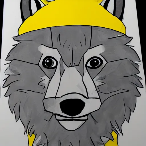 Image similar to lineart of a silly grey wolf wearing a yellow raincoat from the series dark ( netflix series ), devianart trending, positive, amateur