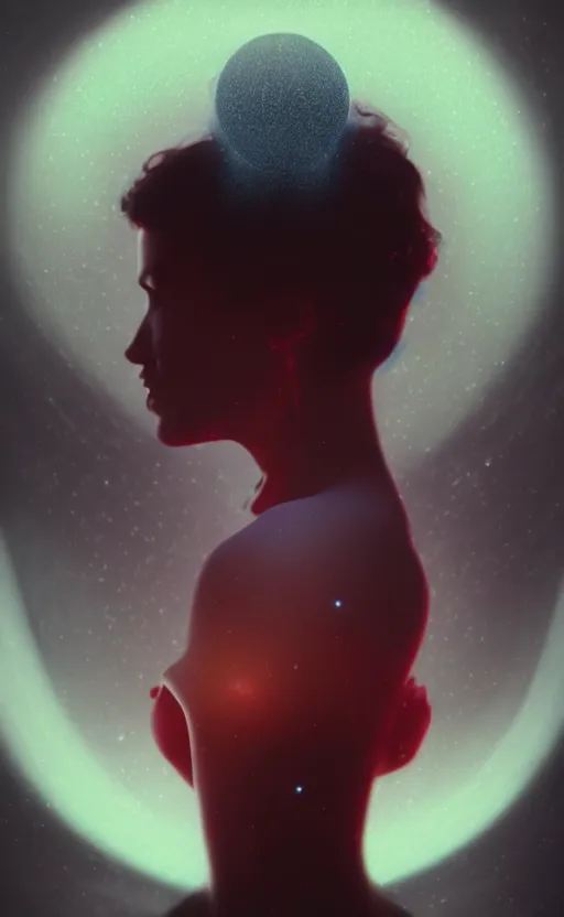 Image similar to a love affair with doubt, dark retrowave, glitch art, interstellar, beautifully lit, by Tom Bagshaw, artstation, unreal engine