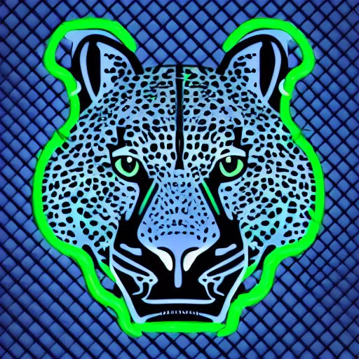 Prompt: minimalistic vector icon of a neon blue cheetah, black background