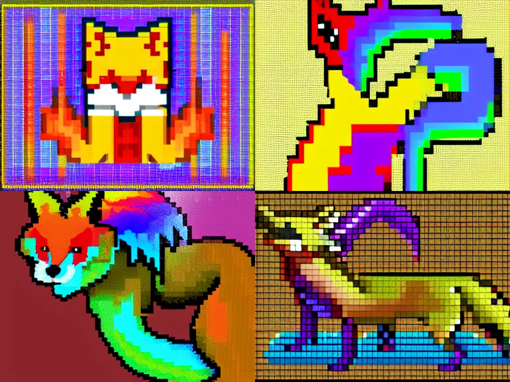 Prompt: a beautiful rainbow fox, pixel art, trending on FurAffinity, furry art, fullbody commission for