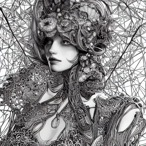 Prompt: the most ridiculously beautiful and elegant woman ever imaginable, an ultrafine detailed illustration by james jean, final fantasy, intricate linework, bright colors, behance contest winner, vanitas, angular, altermodern, unreal engine 5 highly rendered, global illumination, radiant light, detailed and intricate environment