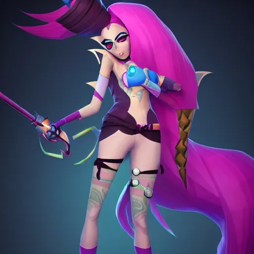 Image similar to Jinx from League of Legends, by Fortiche Studio, by Riot Games, from Netflix's Arcane, low poly, unreal engine fantasy art, hauntingly beautiful character art,fine details, realistic shaded, fine-face, pretty face