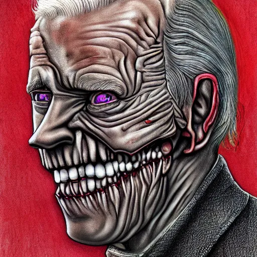 Image similar to biden became bloody ugly lovecraftian degenerate abomination, photo - realistic, color image, 2 k, highly detailed, bodyhorror, occult art, by giger