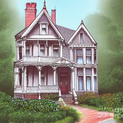 Image similar to illustration of painted lady Victorian house