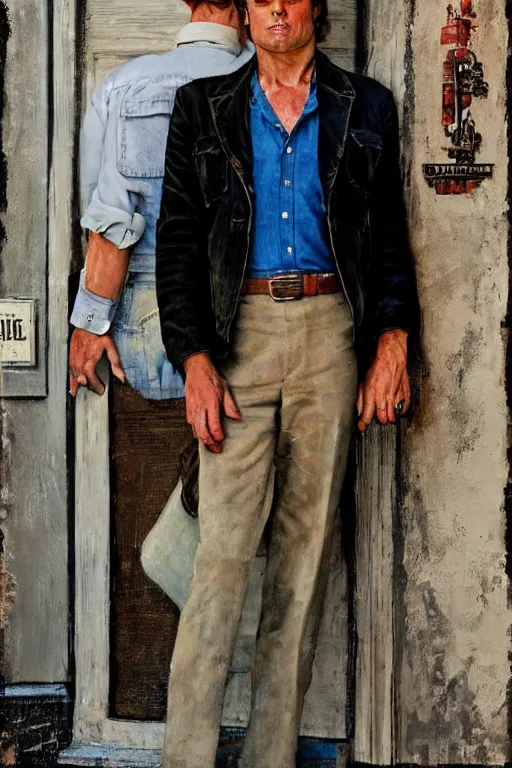 Image similar to Rick Dalton from Once upon a time in Hollywood painted by Norman Rockwell