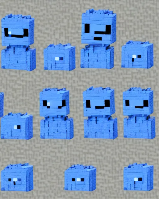 Prompt: alien species of tiny blue humanoids made of blocks, living pixel aliens, minecraft creature, miniscule, small, tiny, noble, elegant, mysterious