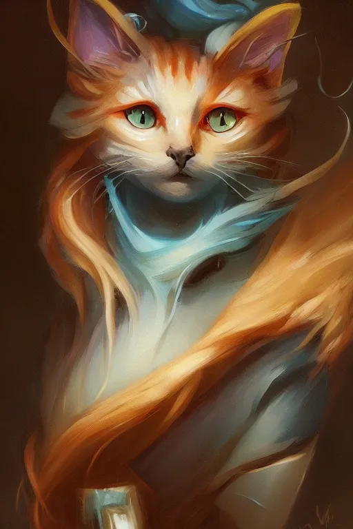 Image similar to Cat portrait painting in the style of peter Mohrbacher, trending on artstation, artstationHD, artstationHQ, unreal engine, 4k, 8k