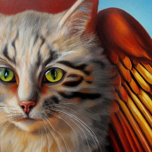 Prompt: hybrid animal cat with eagle wings detailed oil painting 4k