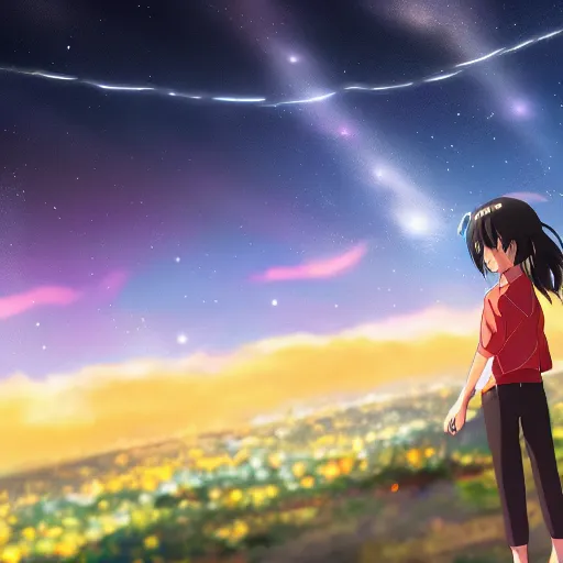 Image similar to a dark night sky with stars, in the style of the anime movie your name, 4 k,