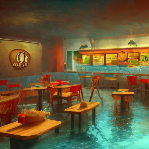 Prompt: cafe rio, underwater, trending on artstation, 4 k