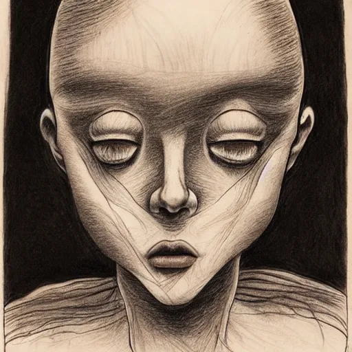 Prompt: A woman’s head ,her head is a balloon,floating in the air,horrible,pencil drawing, by Junji Ito