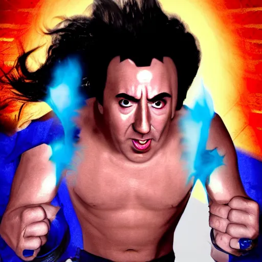 Image similar to buff nic cage playing vriska serket from homestuck, movie still, digital photography, high quality