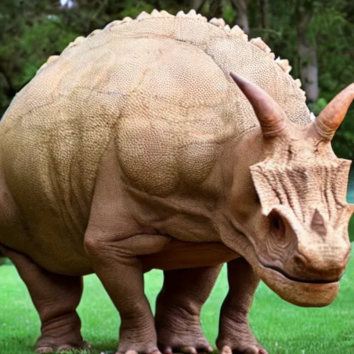 Image similar to face of a human triceratops hybrid