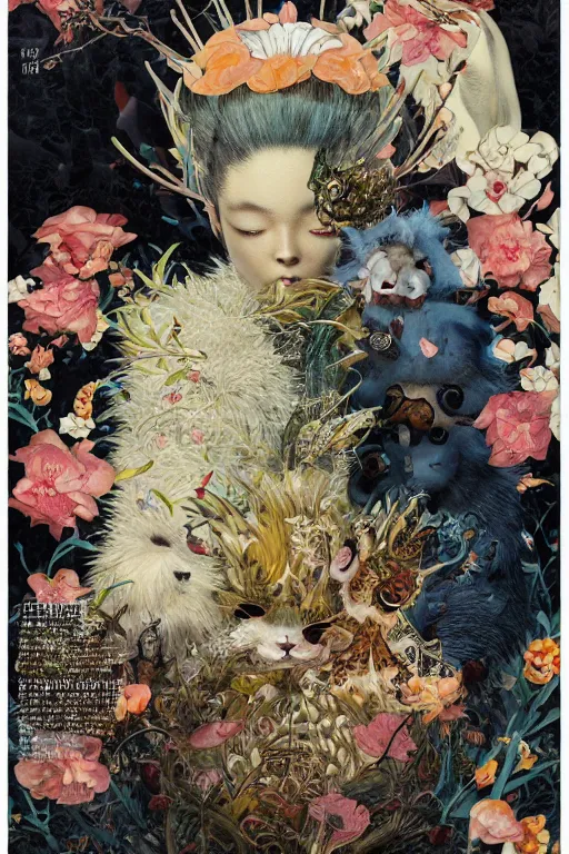 Image similar to a cover of japanese vogue art magazine about animal creatures bio with a banner and logo on it by illustrated by miyazaki by karol bak, james jean, tom bagshaw, rococo, sharp focus, trending on artstation, cinematic lighting, hyper realism, octane render, 8 k, hyper detailed, vivid, ultra detailed, highly detailed