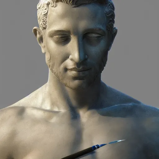 Prompt: a marble statue of a man painting on a canvas, very detailed, concept art, artstation