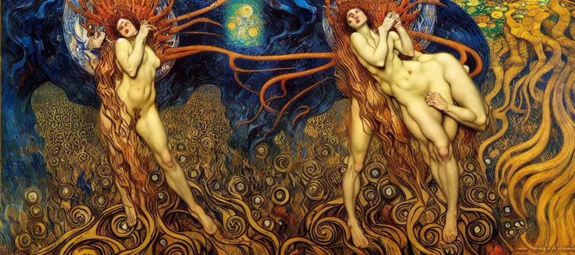 Image similar to Divine Chaos Engine by Karol Bak, Jean Delville, William Blake, Gustav Klimt, and Vincent Van Gogh, symbolist, visionary