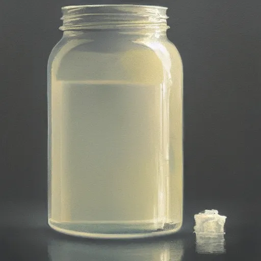 Prompt: White sticky goo in a jar, Greg Rutkowski