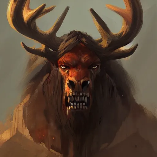 Image similar to barbarian with moose face by greg rutkowski