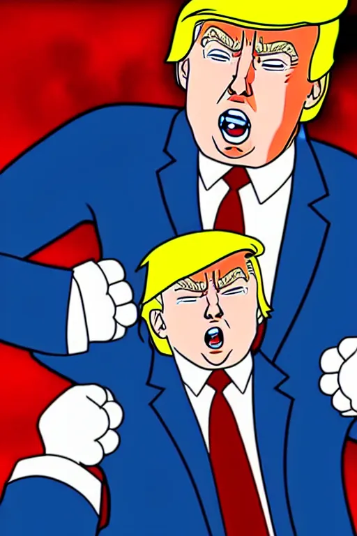 Image similar to Donald Trump in an anime fight, highly detailed