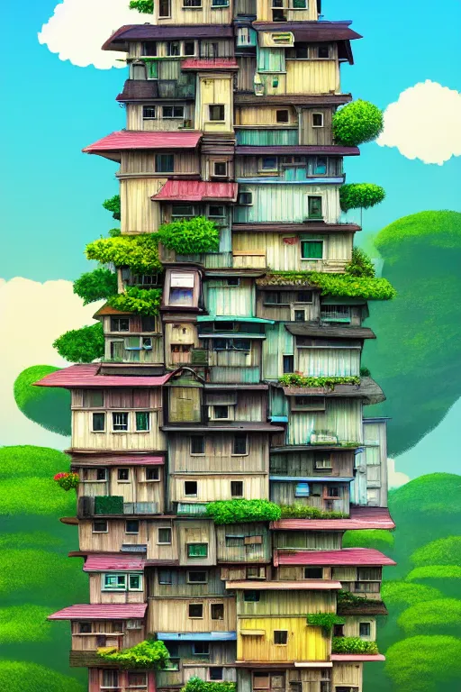 Prompt: stacked houses, solarpunk, studio ghibli, 4 k