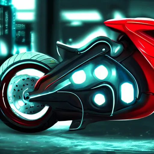 Prompt: a futuristic motorbike, red, high detail, cinematic light, cyberpunk