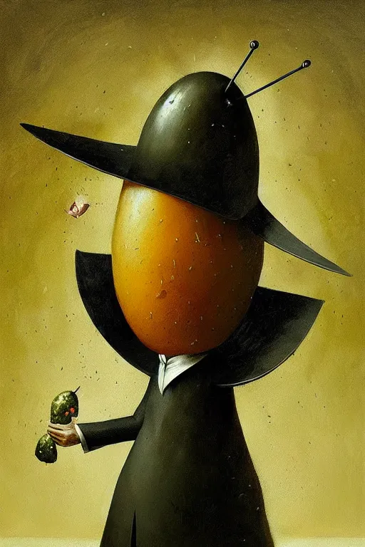 Image similar to hieronymus bosch, greg rutkowski, anna podedworna, painting of a pickle in a suit and tie