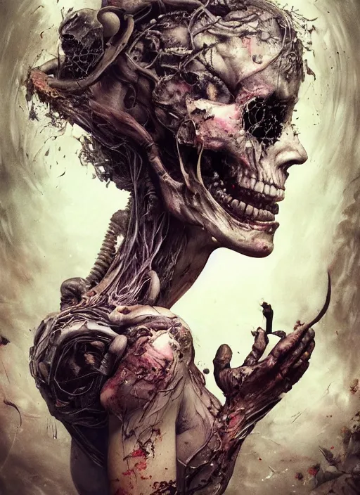 Image similar to Alice eats a cake and grows large,highly detailed,half skull face,cinematic,8k,by Stanley Artgermm,Tom Bagshaw,Greg Rutkowski,Carne Griffiths, Ayami Kojima, Beksinski, Giger,trending on DeviantArt,hyper detailed,horror, full of colour