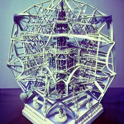 Image similar to by buckminster fuller, by bernardo bellotto ornate voxel art. a beautiful kinetic sculpture. it turned out that some crooked things looked even worse when straightened. some tangled knots only made sense once unraveled.