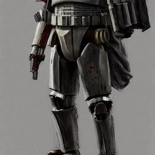 Image similar to an extremely long shot of an imperial stormtrooper in battle position ready to shoot his blaster concept art by Doug Chiang cinematic, realistic painting, high definition, very detailed, extremely high detail, photo realistic, concept art, the Mandalorian concept art style