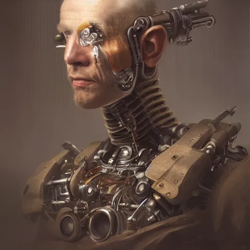 Prompt: ultra detailed, 4 k portrait of a cyborg man by rachel ruysch