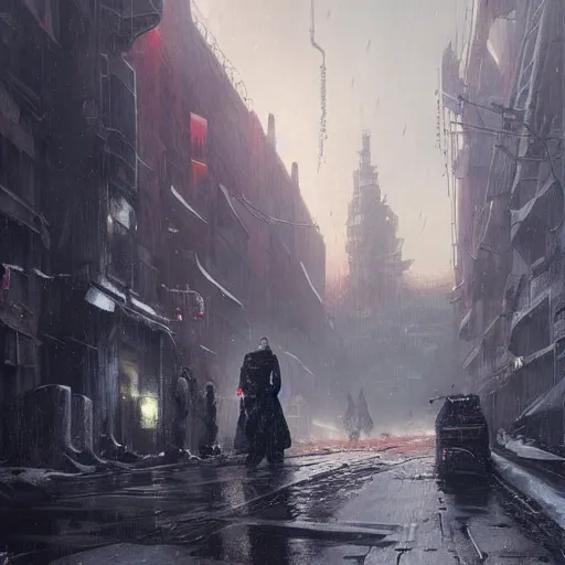 Image similar to cyberpunk depiction of the city of gdansk during arctic conditions by greg rutkowski