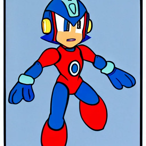 Image similar to Megaman as a 1980s realistic drawing