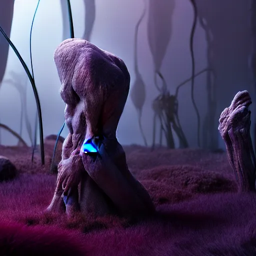 Image similar to rhizomuse lifeforms, diorama, stunning photo, artist impression, cgsociety, abstract sculpture, warm ambient lighting, glow, deep shadows, hyperdetailed, 8 k