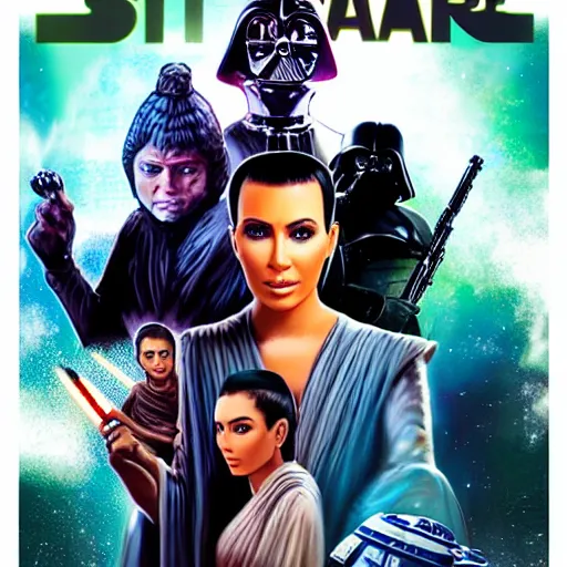 Image similar to super detailed star wars movie poster with ben shapiro, snooki and kim kardashian, 8k full HD photo, cinematic lighting, anatomically correct, oscar award winning, action filled, correct eye placement,