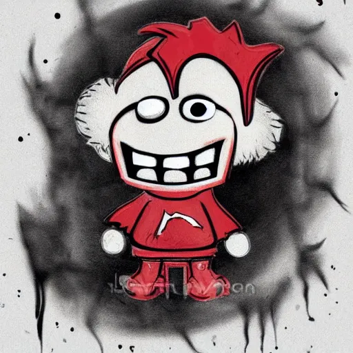 Image similar to grunge cartoon drawing of a teddy bear with bloody eyes in the style of danny phantom, loony toons style, horror theme, detailed, elegant, intricate