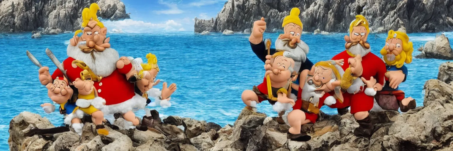 Image similar to Asterix Obelix Tintin, Snowy and captain haddock go on holiday