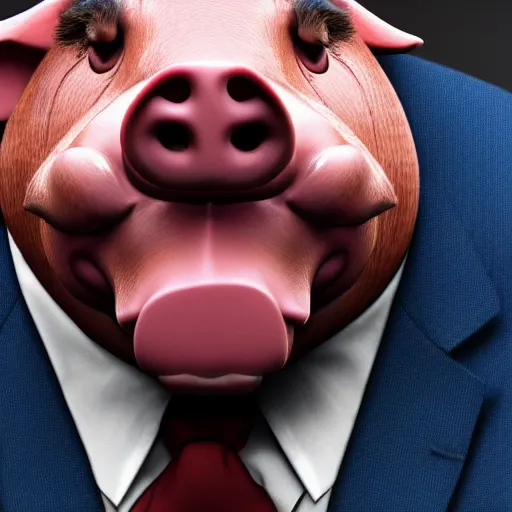 Prompt: closeup of a pig man as he cries as he pays taxes in a suit, airbush, hyper detailed, photorealistic, professional lighting.