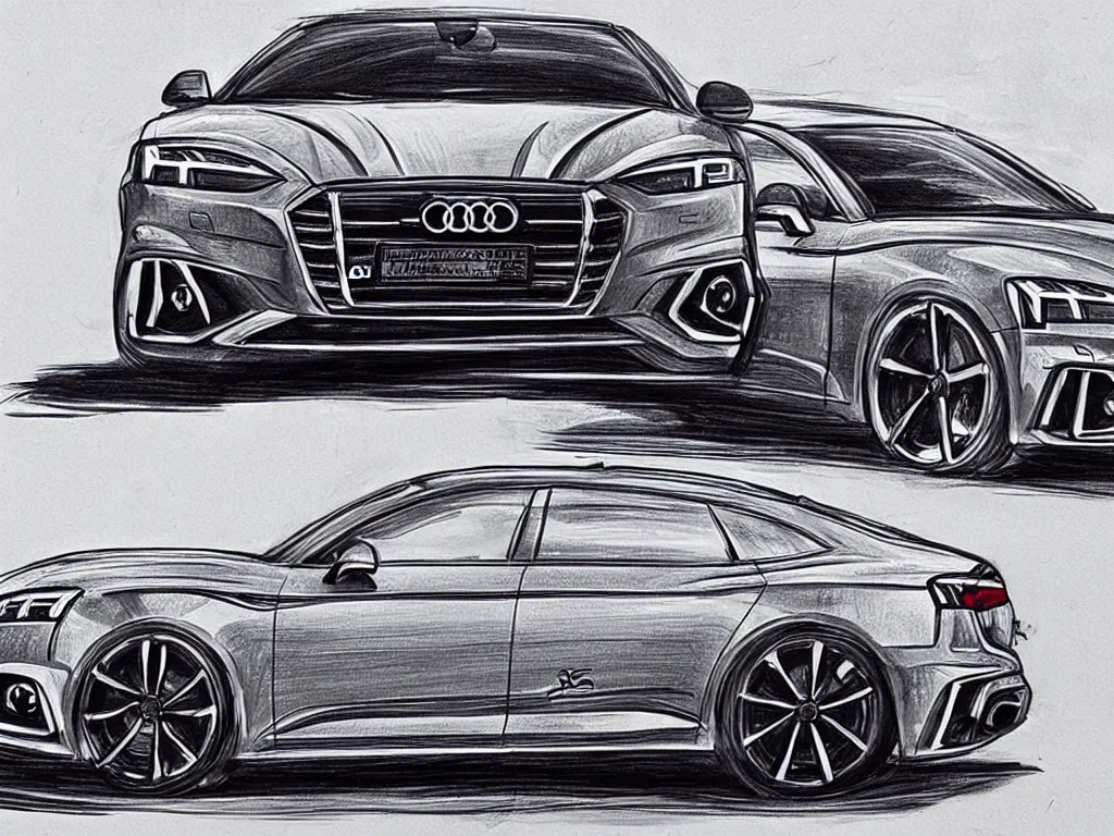 Image similar to a hand - drawn sketch of an audi s 5 sportback.